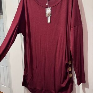 Women's Burgundy Top with Button Detail